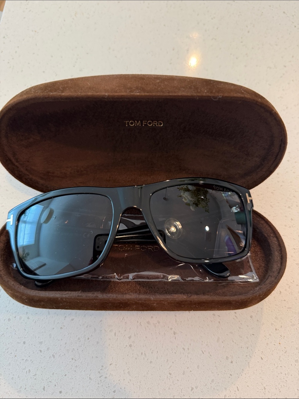 Tom Ford Men's Black Frame Sunglasses with Dark Gray Lenses
